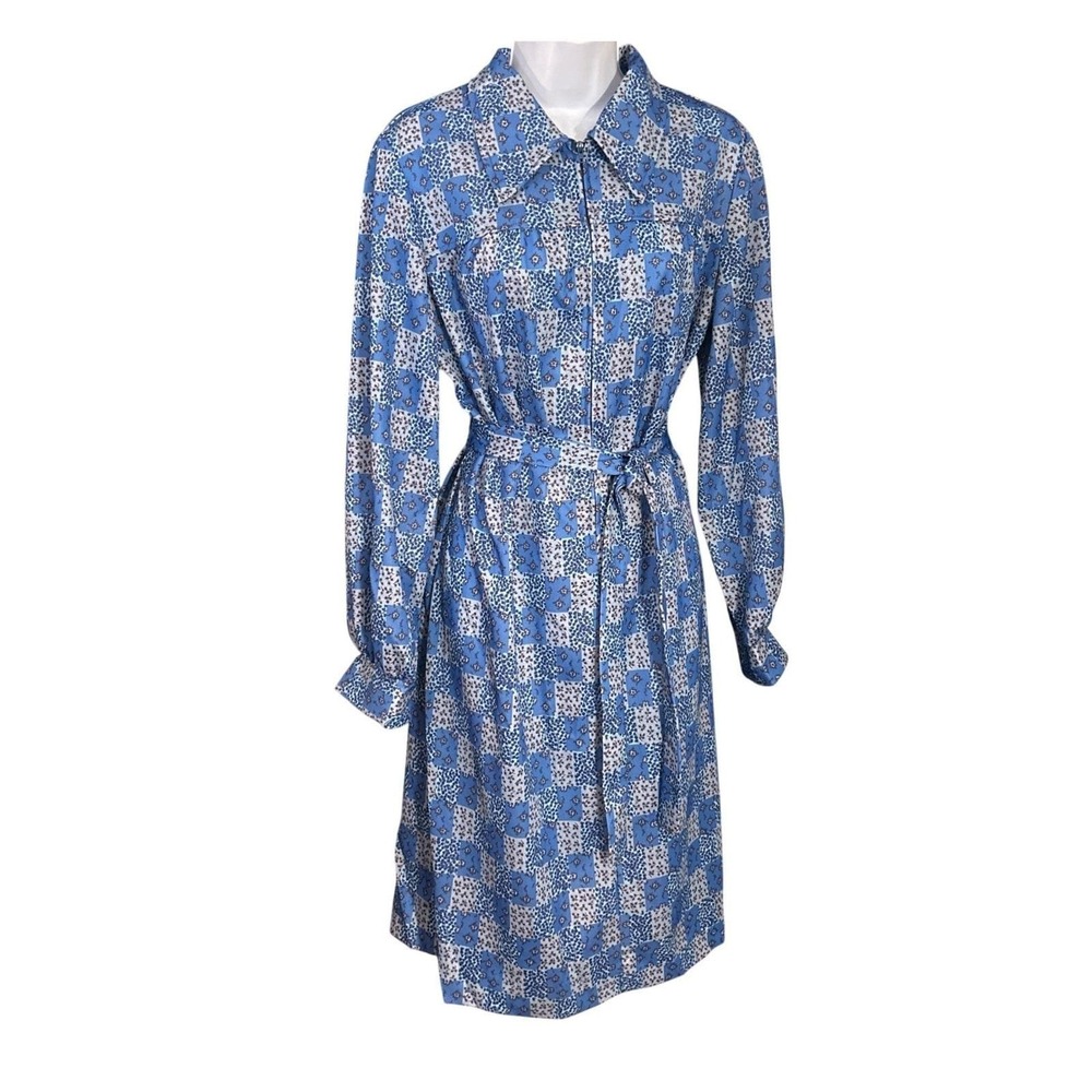 NWT Vintage ILGWU Union Blue Floral Patchwork Shirt Dress Prairie Cottagecore